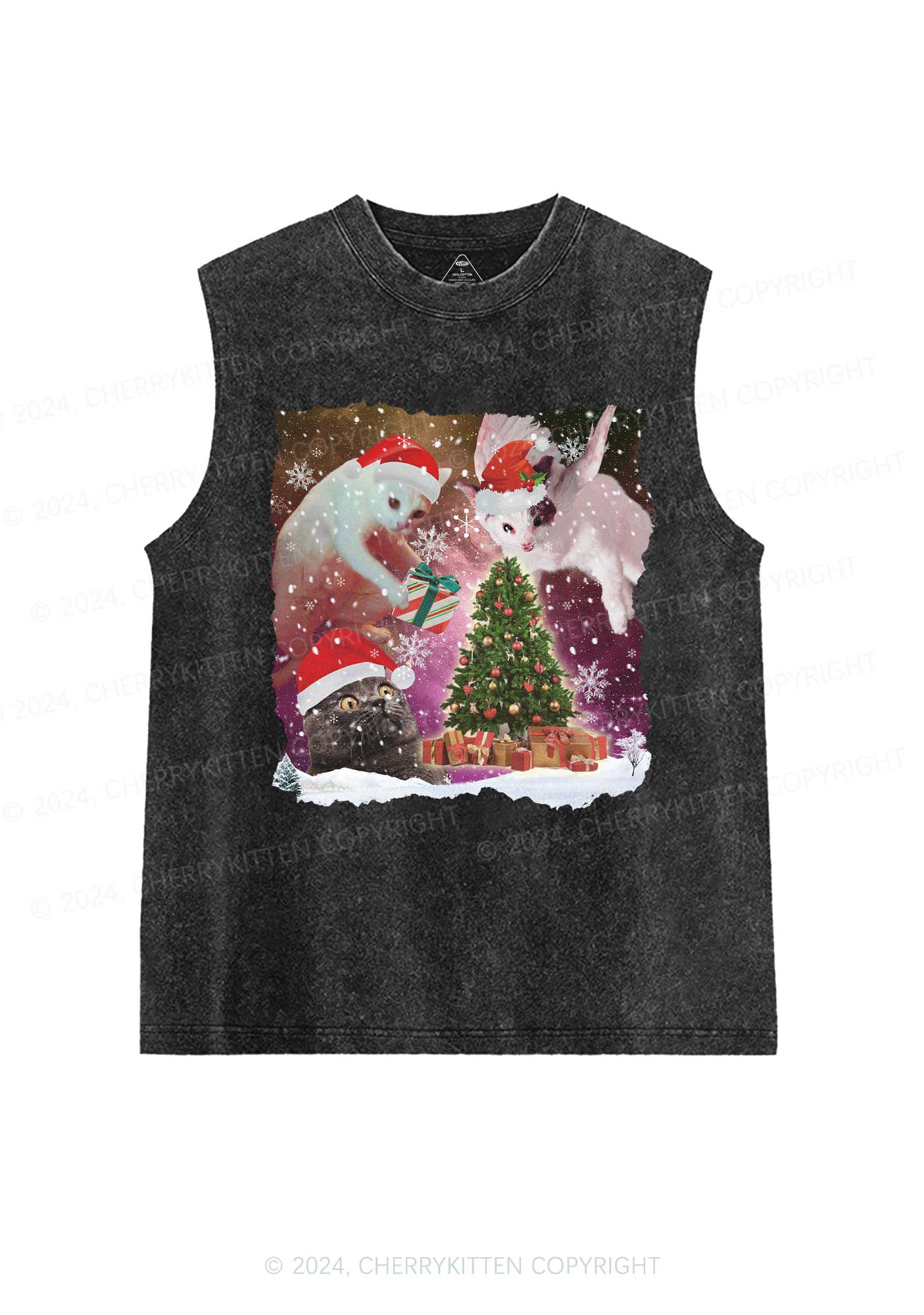 Christmas Cats Gift Y2K Washed Tank Cherrykitten