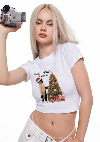 Christmas Merry Meow Y2K Baby Tee Cherrykitten