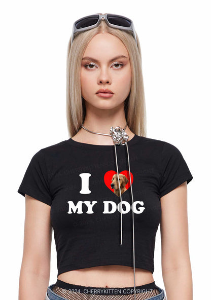 I Love My Dog Custom Photo Y2K Baby Tee Cherrykitten