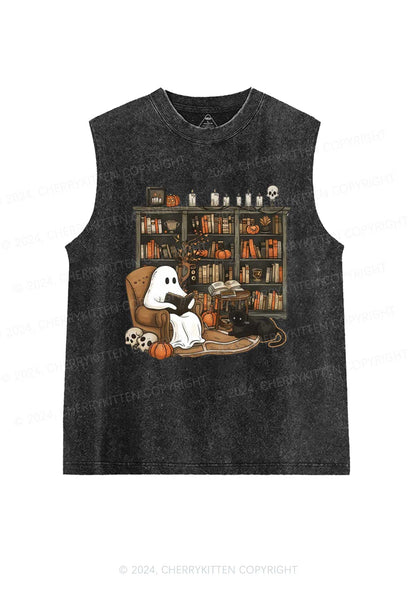 Halloween Ghost Reading Y2K Washed Tank Cherrykitten