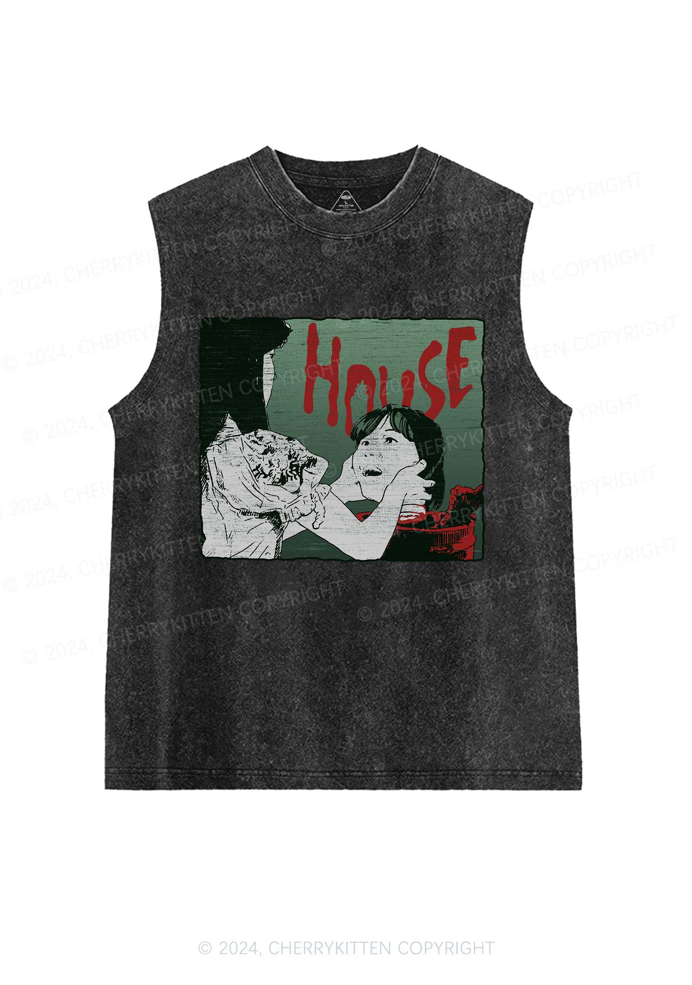 Halloween Blood House Y2K Washed Tank Cherrykitten