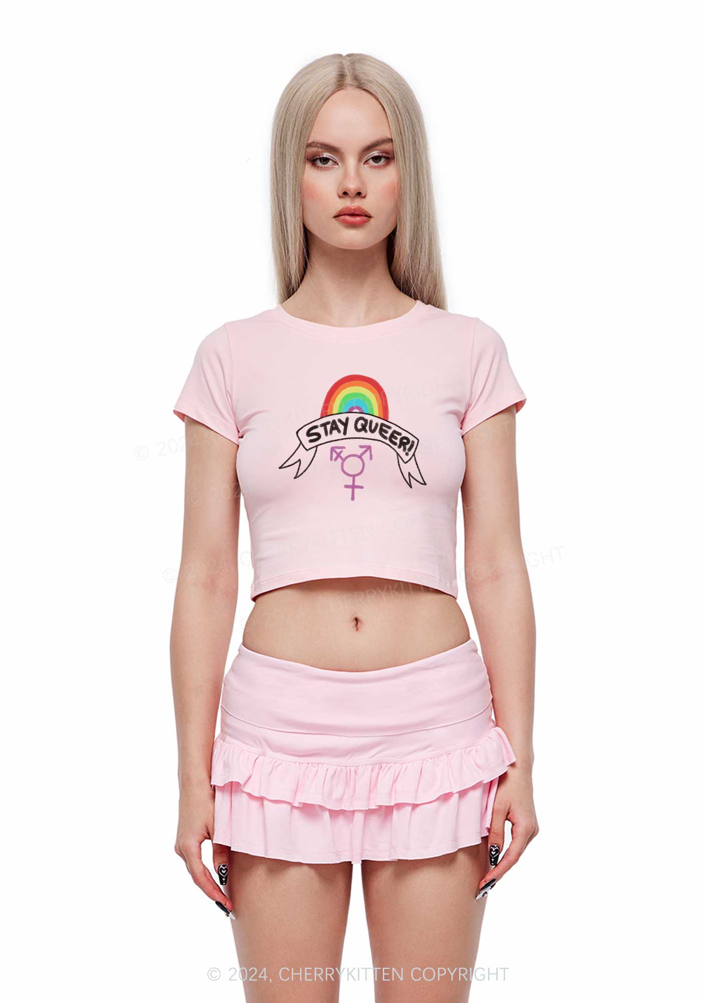 Stay Queer Y2K Baby Tee Cherrykitten