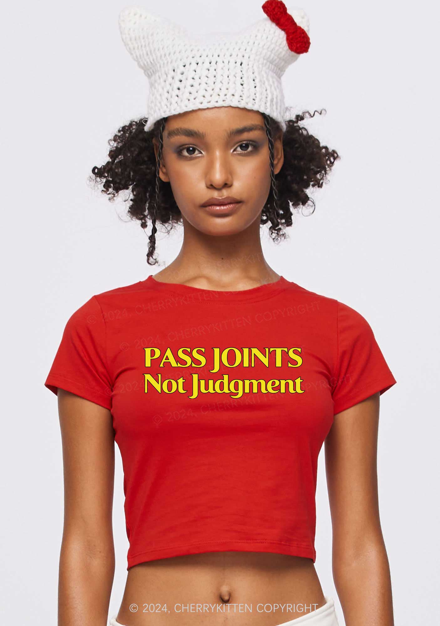 Pass Joints Not Judgment Y2K Baby Tee Cherrykitten