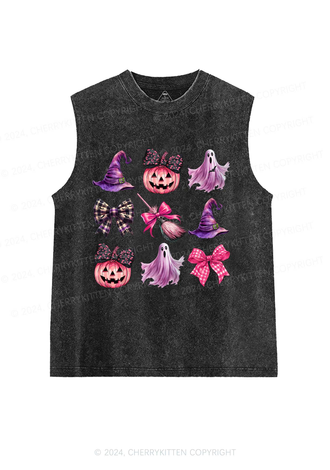 Halloween Pumpkin With Bows Y2K Washed Tank Cherrykitten