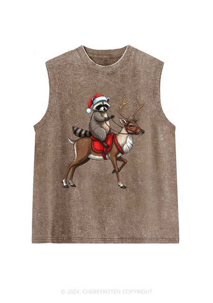 Christmas Feral Raccoon Y2K Washed Tank Cherrykitten