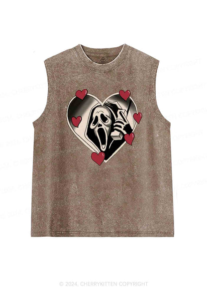 Halloween Heart Skull Face Y2K Washed Tank Cherrykitten