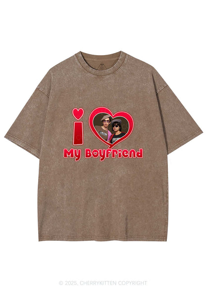 Custom Photo Red Heart Y2K Valentine's Day Washed Tee Cherrykitten