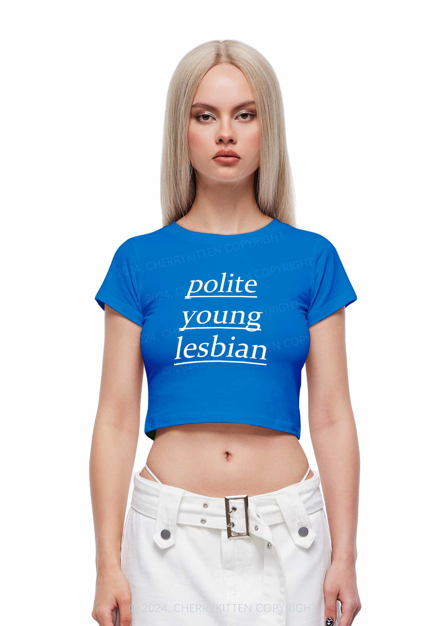 Polite Young Lesbian Y2K Baby Tee Cherrykitten