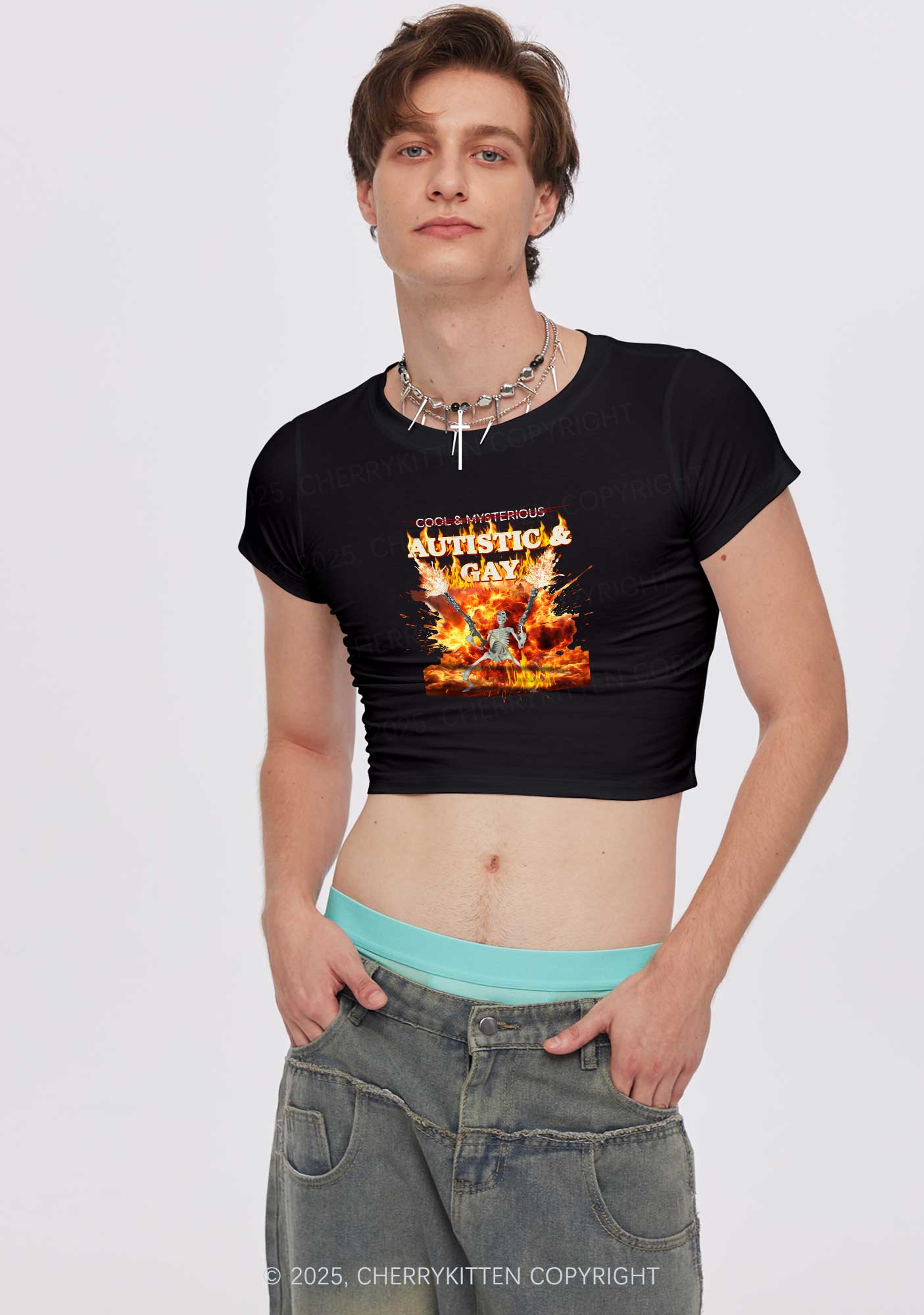 Autistic Gay Skeleton Y2K Baby Tee Cherrykitten