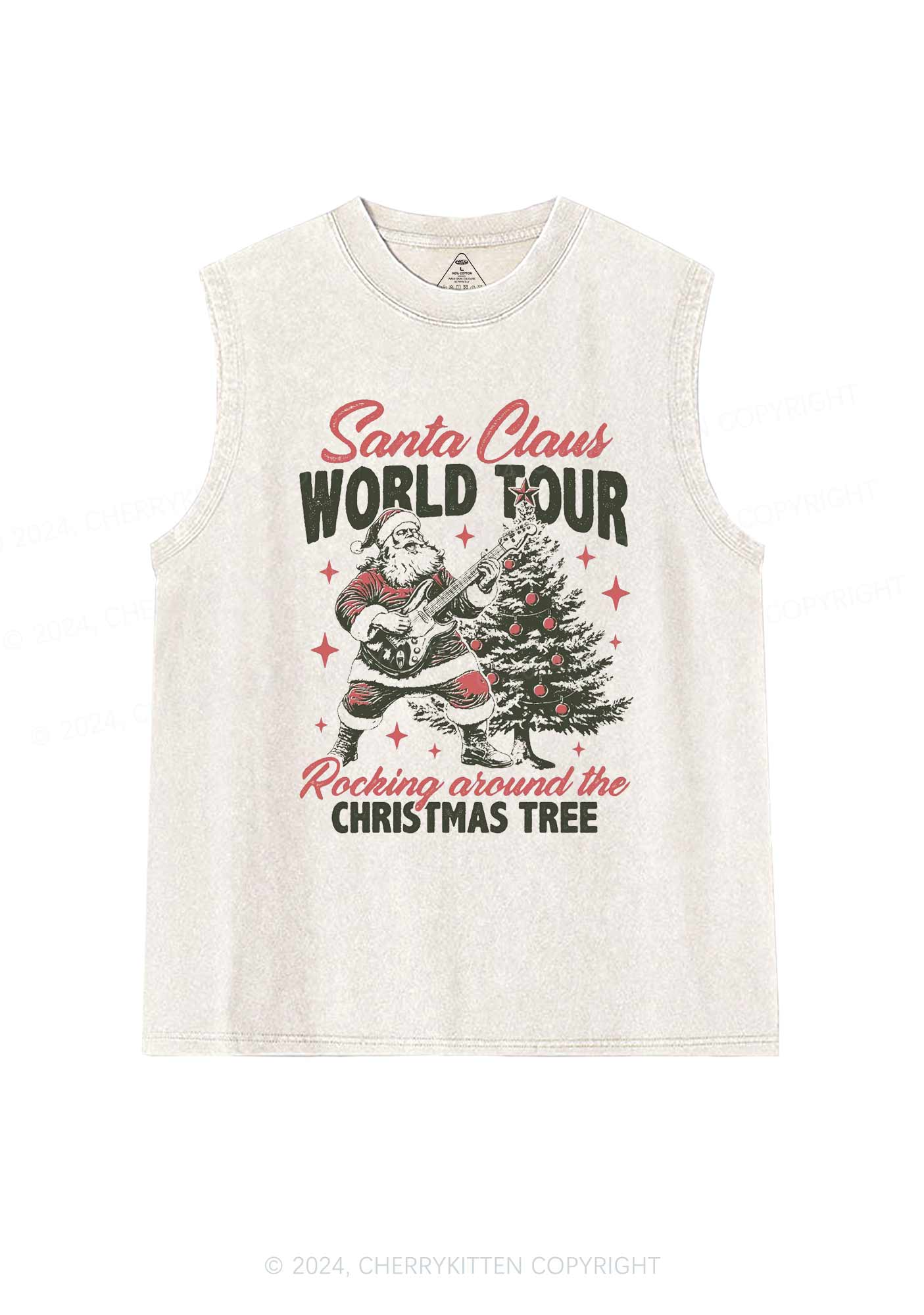 Christmas Santa Claus World Tour Y2K Washed Tank Cherrykitten