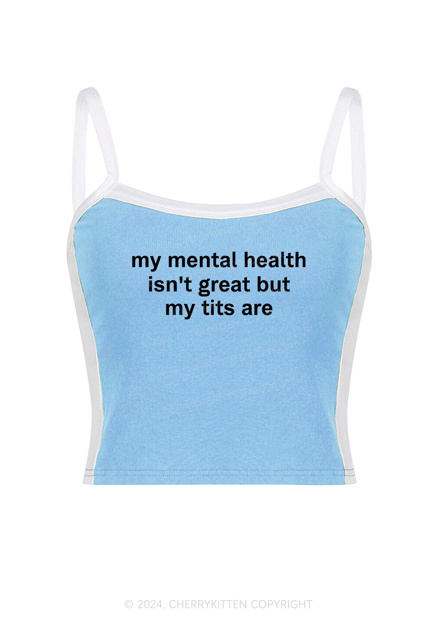 My Mental Health Isn't Great Y2K Color Block Crop Cami Top Cherrykitten