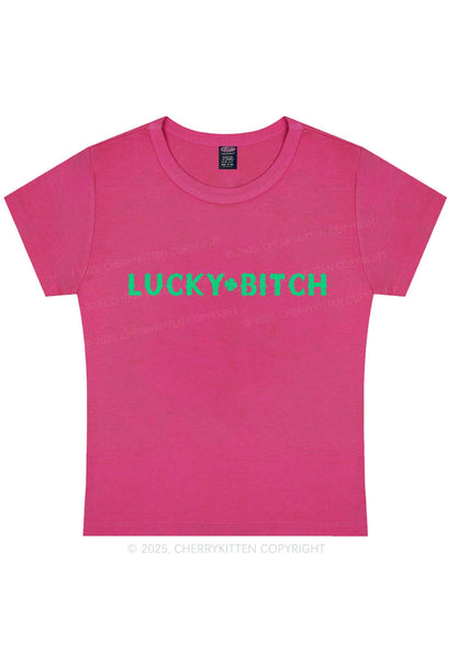 Lucky Bxxch St Patricks Y2K Baby Tee Cherrykitten