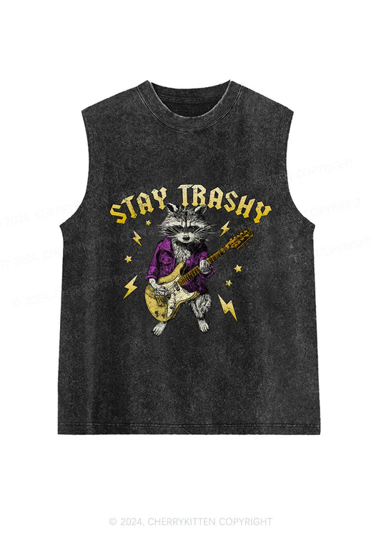 Stay Trashy Guitar Raccoon Y2K Washed Tank Cherrykitten