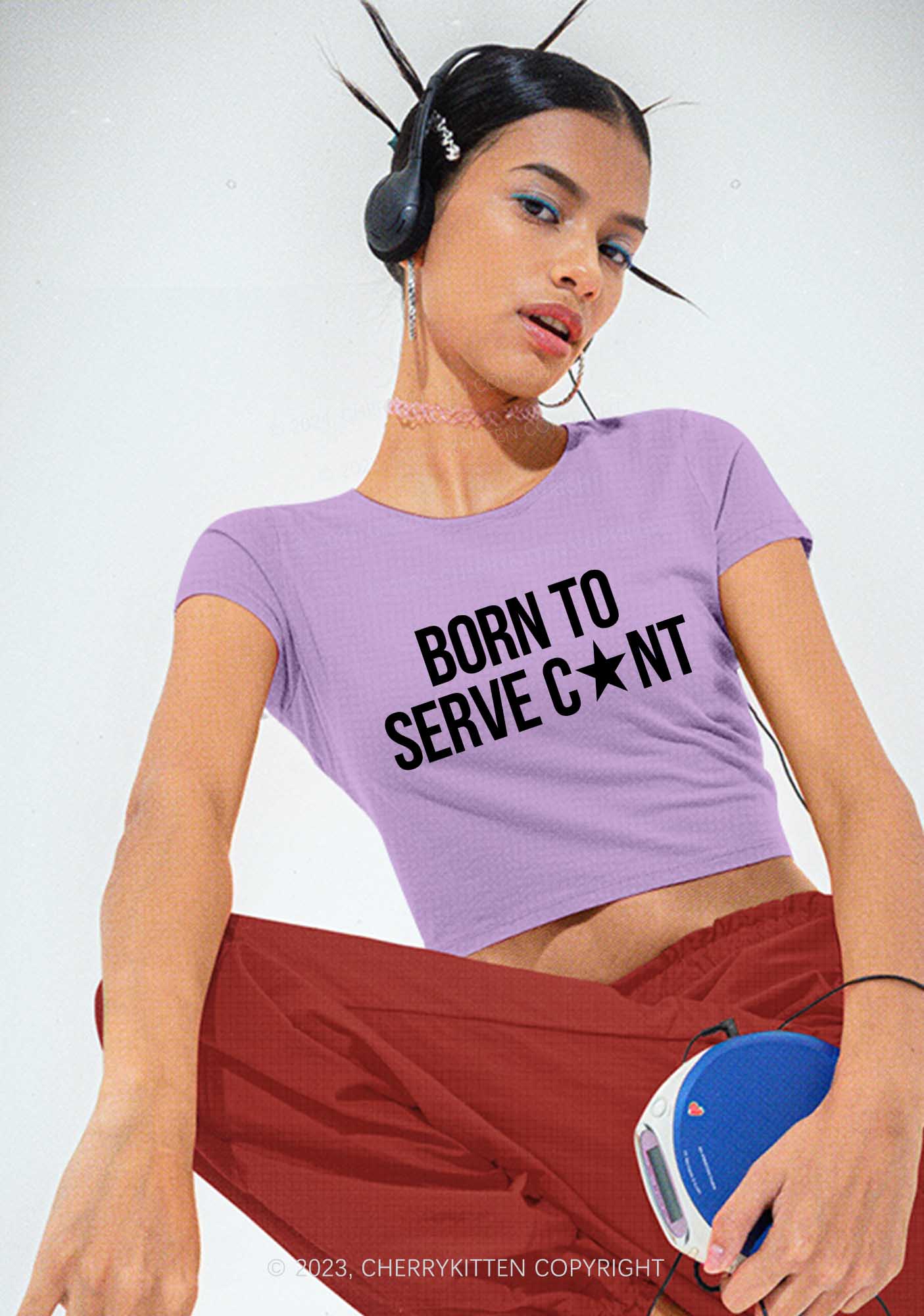 Born To Serve Cxxt Y2K Baby Tee Cherrykitten