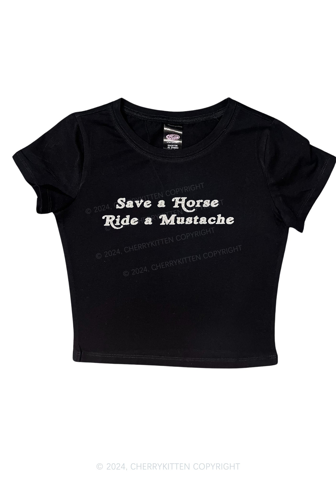 Glitter Ride A Mustache Y2K Baby Tee Cherrykitten