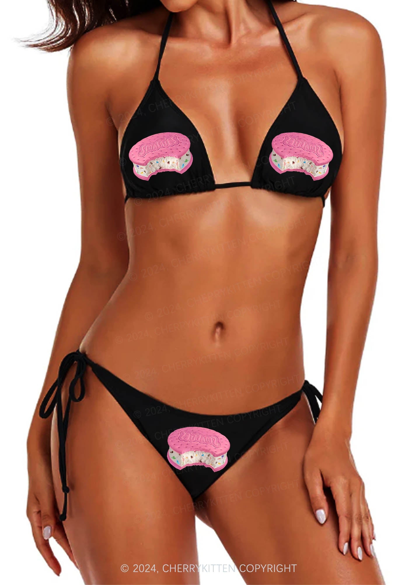 Sandwich Cookies Y2K Halter Triangle Bikini Set Cherrykitten