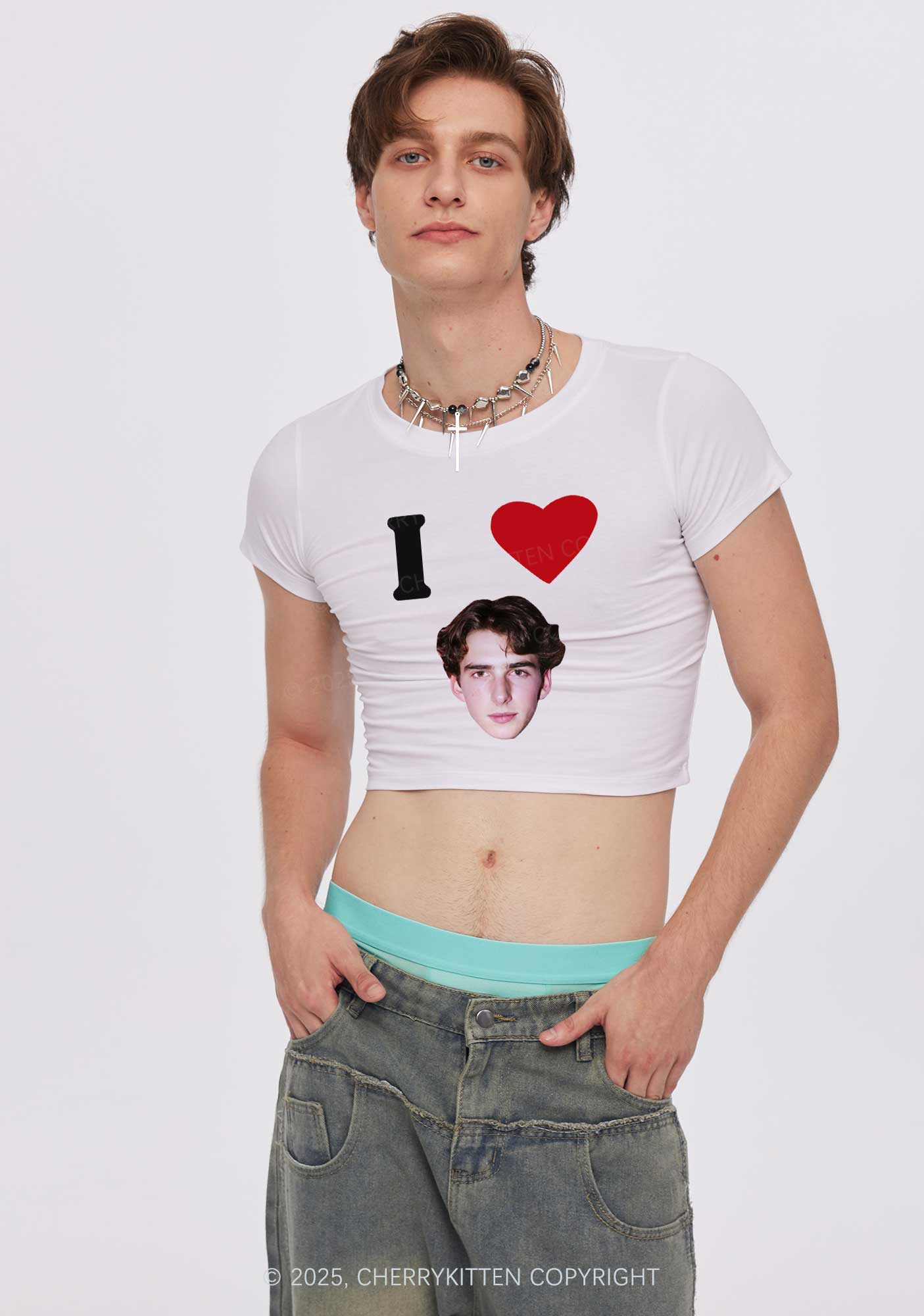 I Love Custom Portrait Y2K Baby Tee Cherrykitten