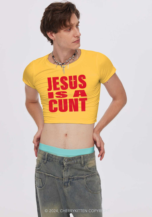 Jesus Is A Cxxt Y2K Baby Tee Cherrykitten