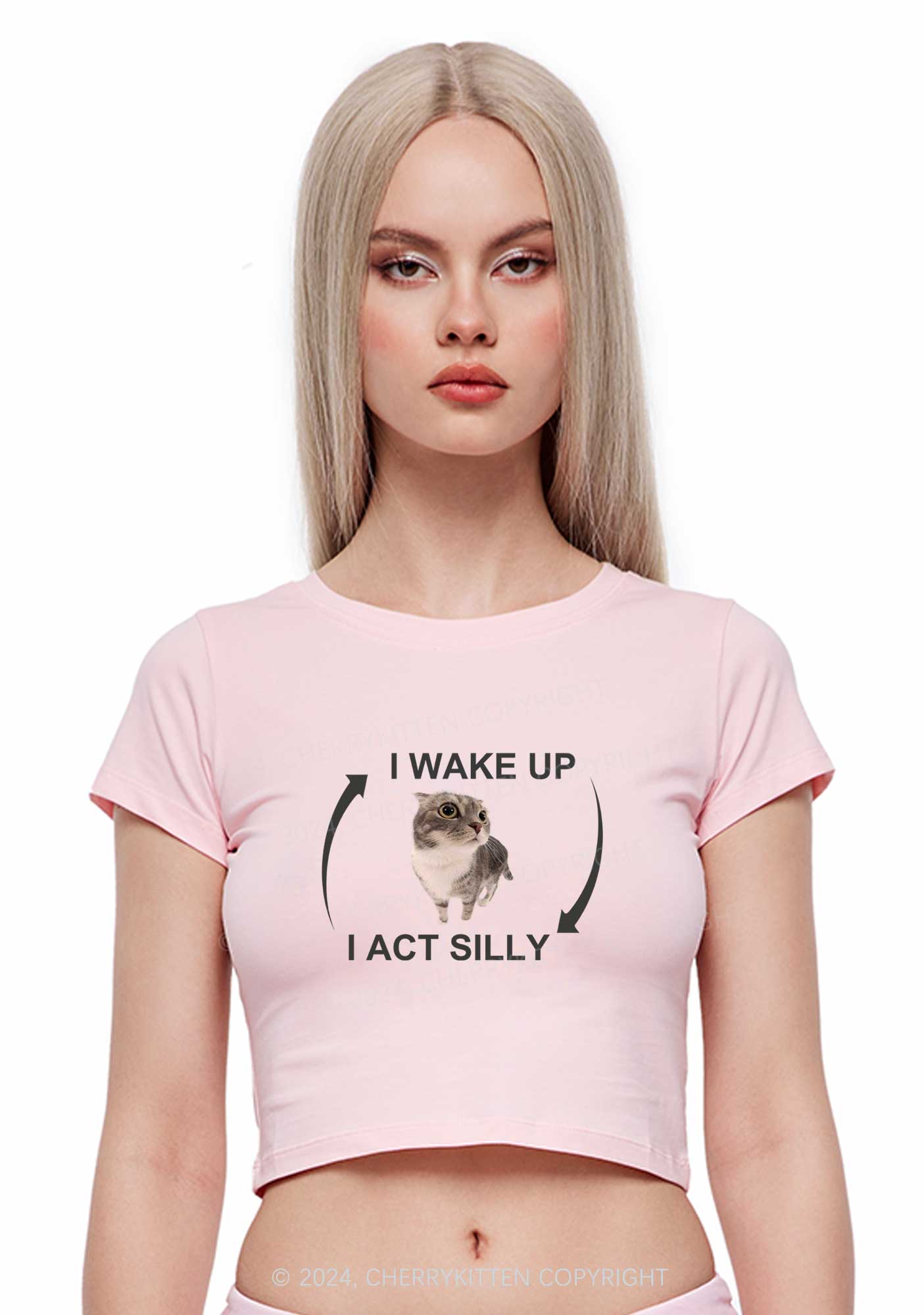 Wake Up Act Silly Y2K Baby Tee Cherrykitten