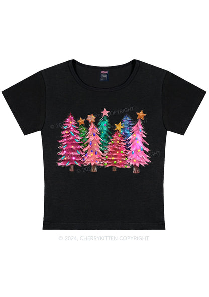 Christmas Pink Tree Y2K Baby Tee Cherrykitten