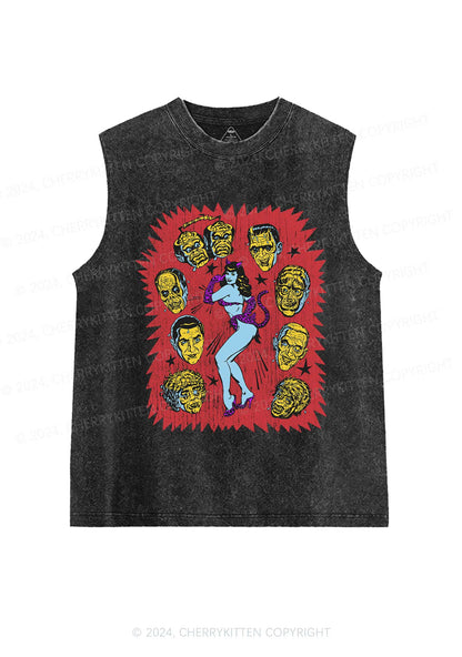 Halloween Vampira And Monsters Y2K Washed Tank Cherrykitten