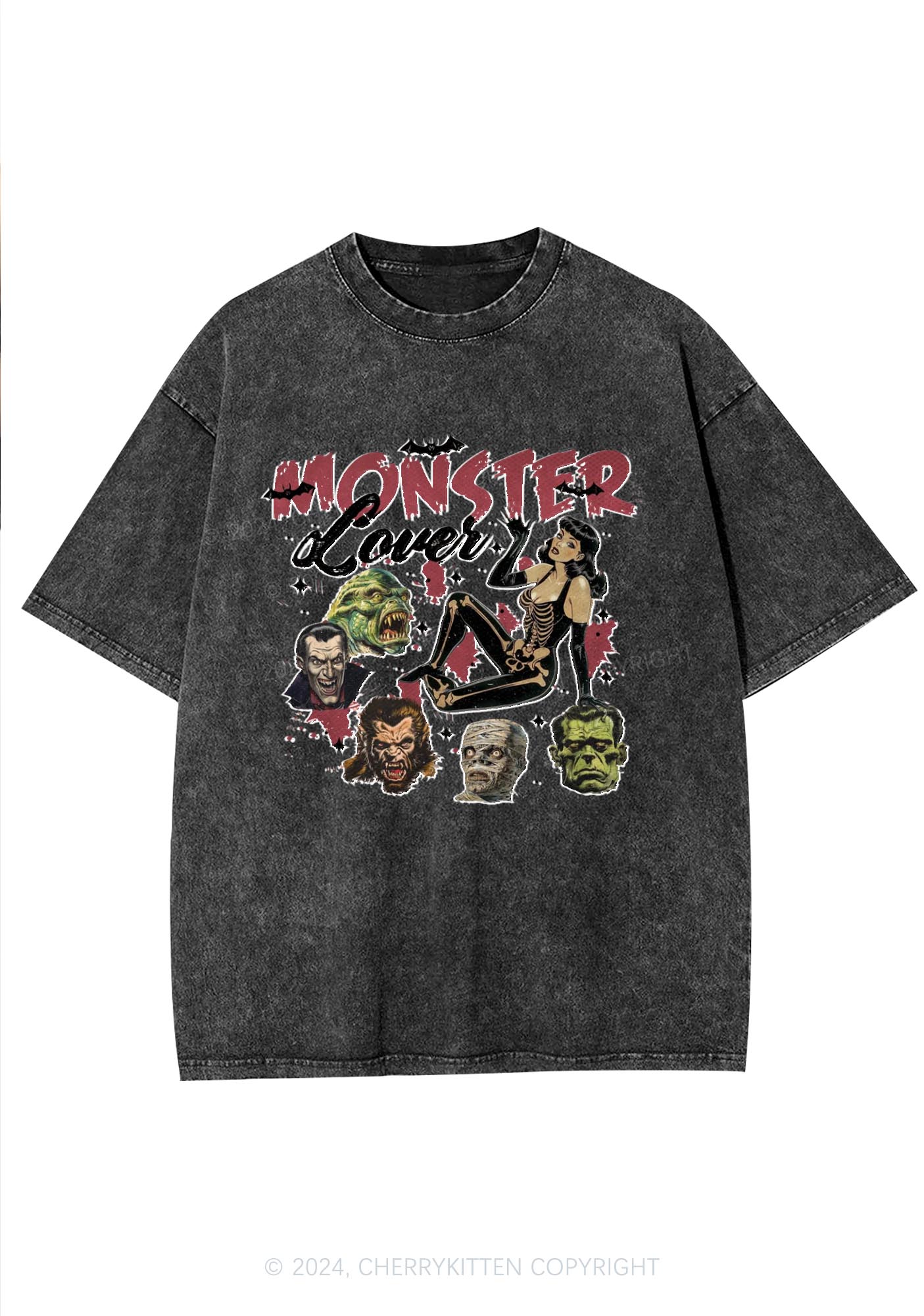 Halloween Monster Lovers Y2K Washed Tee Cherrykitten