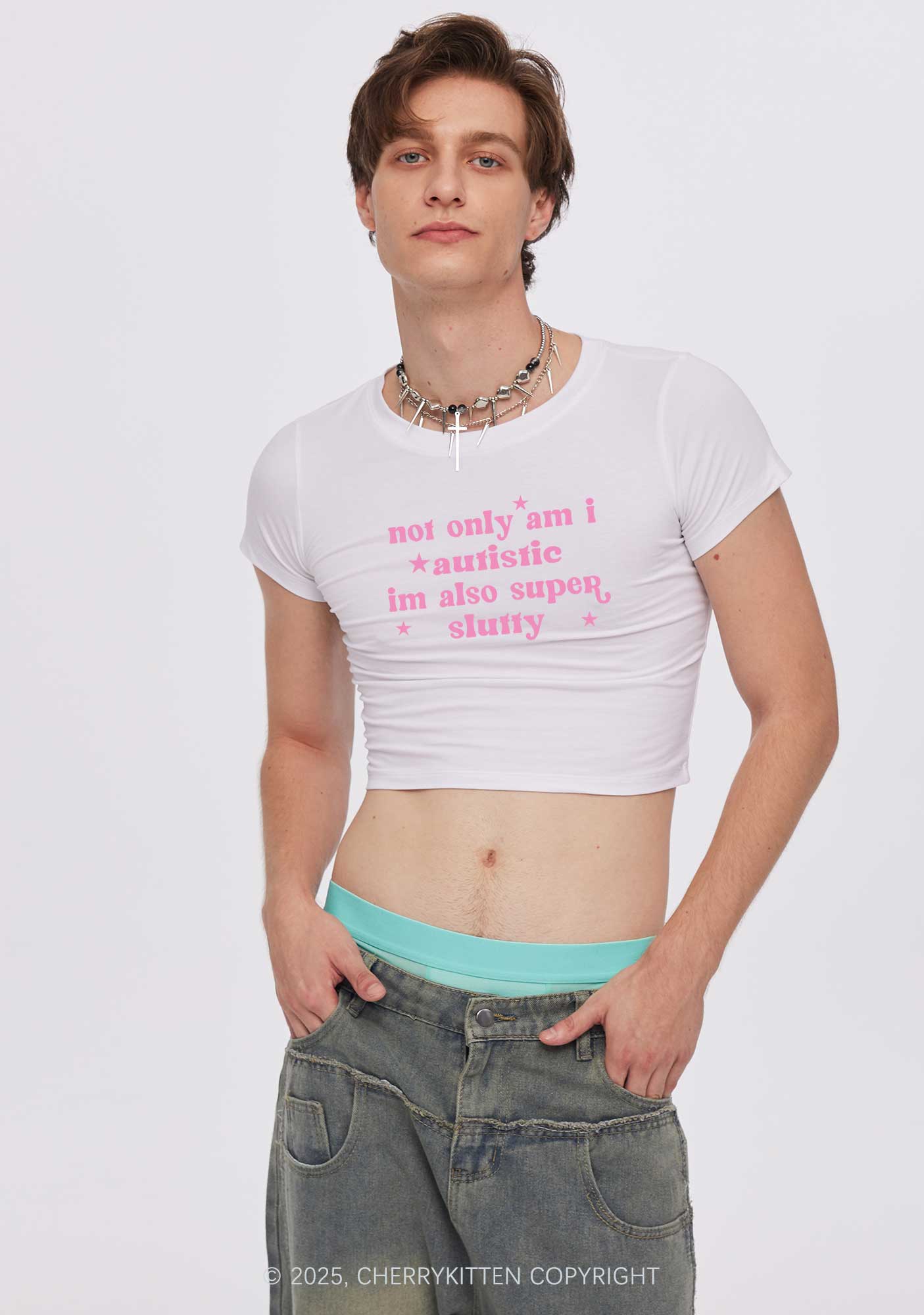 Autistic Slxtty Y2K Baby Tee Cherrykitten