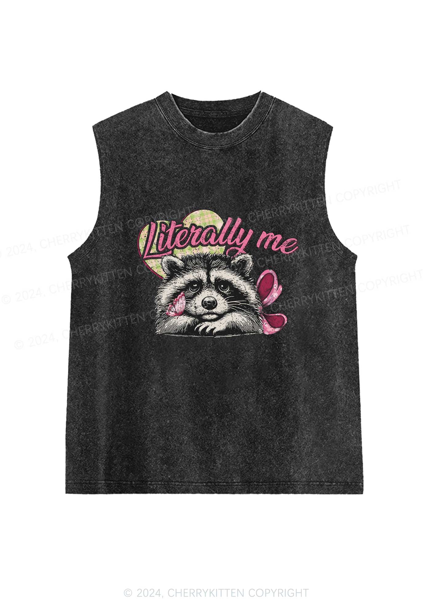 Literally Me Raccoon Y2K Washed Tank Cherrykitten