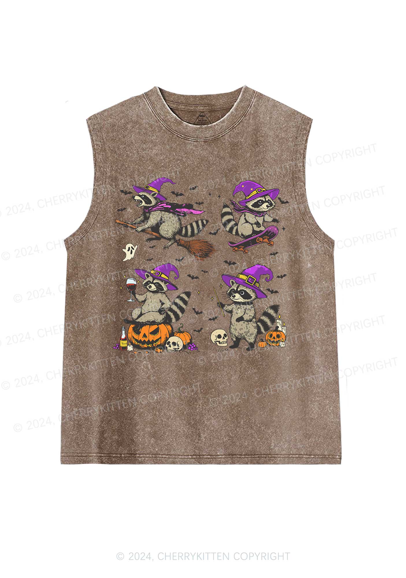 Halloween Raccoon Witch Y2K Washed Tank Cherrykitten