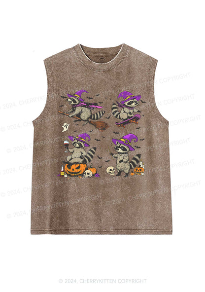 Halloween Raccoon Witch Y2K Washed Tank Cherrykitten