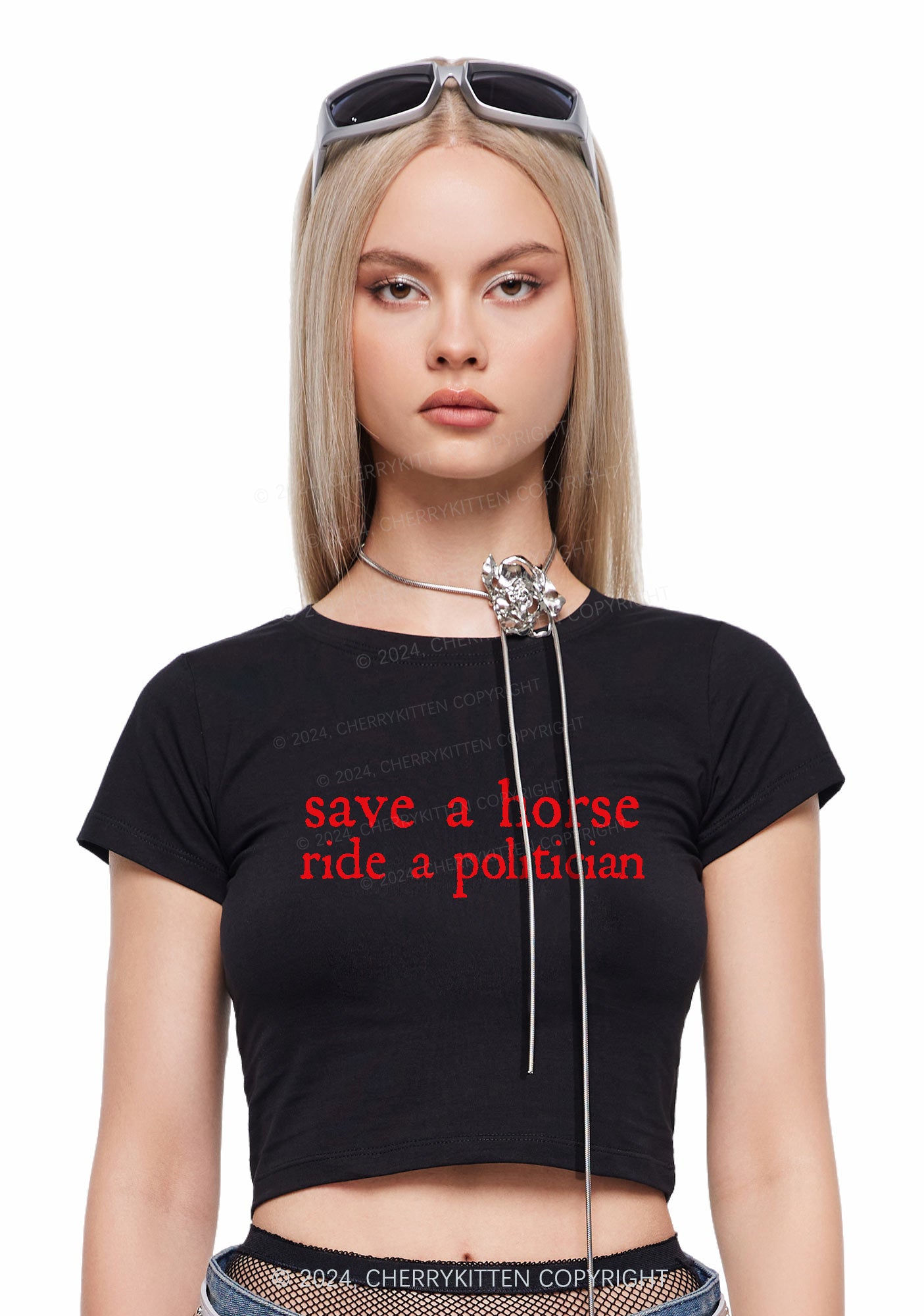 Ride A Politician Y2K Baby Tee Cherrykitten