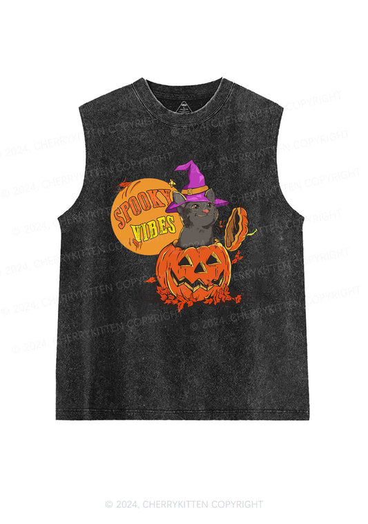 Halloween Spooky Vibes Cat Y2K Washed Tank Cherrykitten