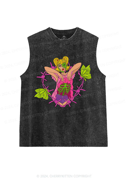 Halloween Green Skeleton Y2K Washed Tank Cherrykitten