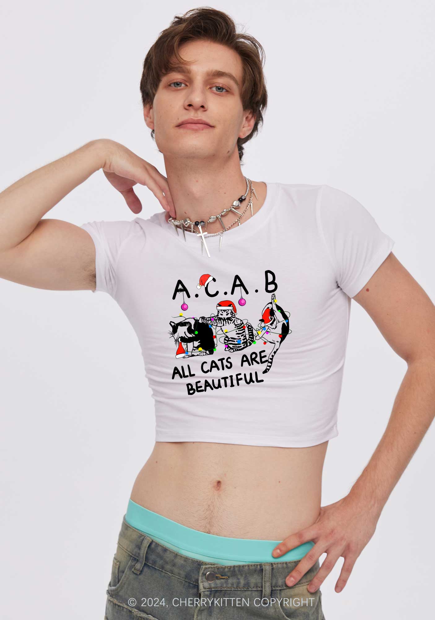 Christmas ACAB Cats Y2K Baby Tee Cherrykitten