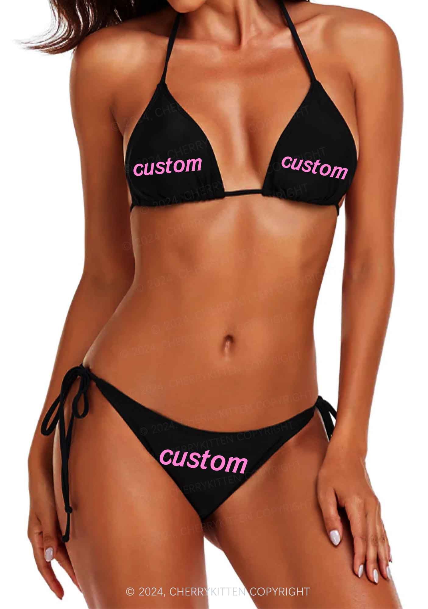 Custom Text Y2K Halter Triangle Bikini Set Cherrykitten