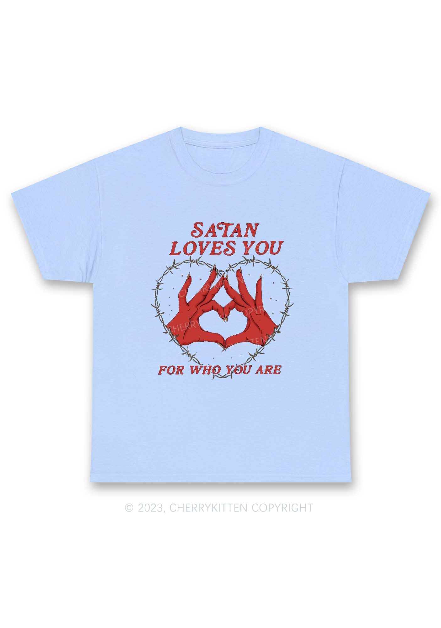 Satan Loves You Heart Halloween Y2K Chunky Shirt Cherrykitten