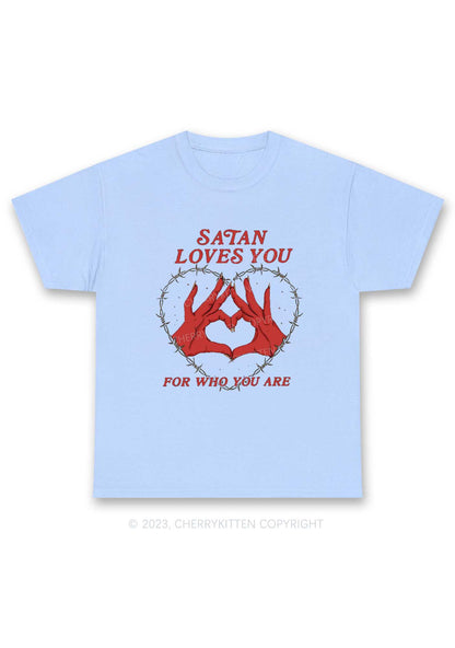 Satan Loves You Heart Halloween Y2K Chunky Shirt Cherrykitten