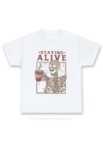 Staying Alive Skeleton Halloween Y2K Chunky Shirt Cherrykitten