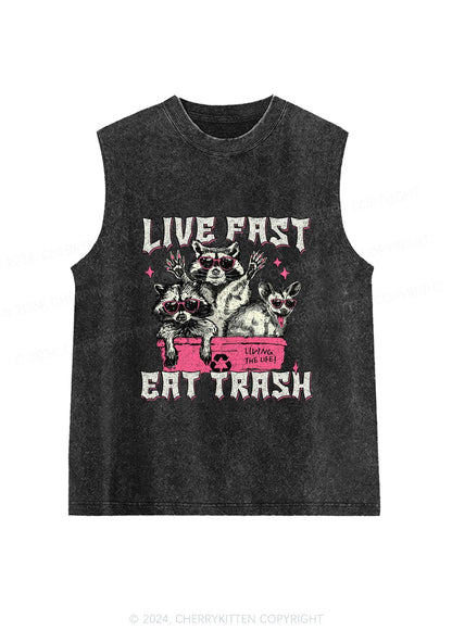 Live Fast Eat Trash Y2K Washed Tank Cherrykitten