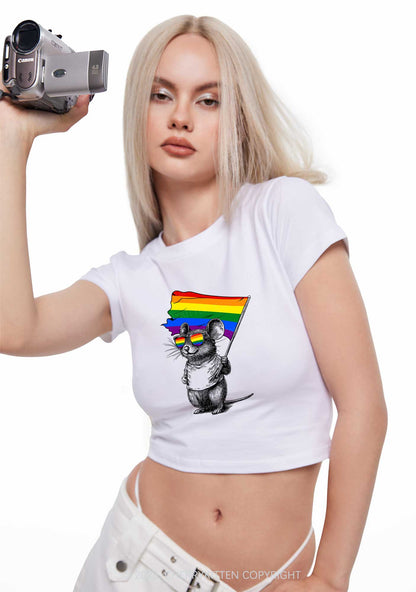 Rainbow Flag Rat Y2K Baby Tee Cherrykitten