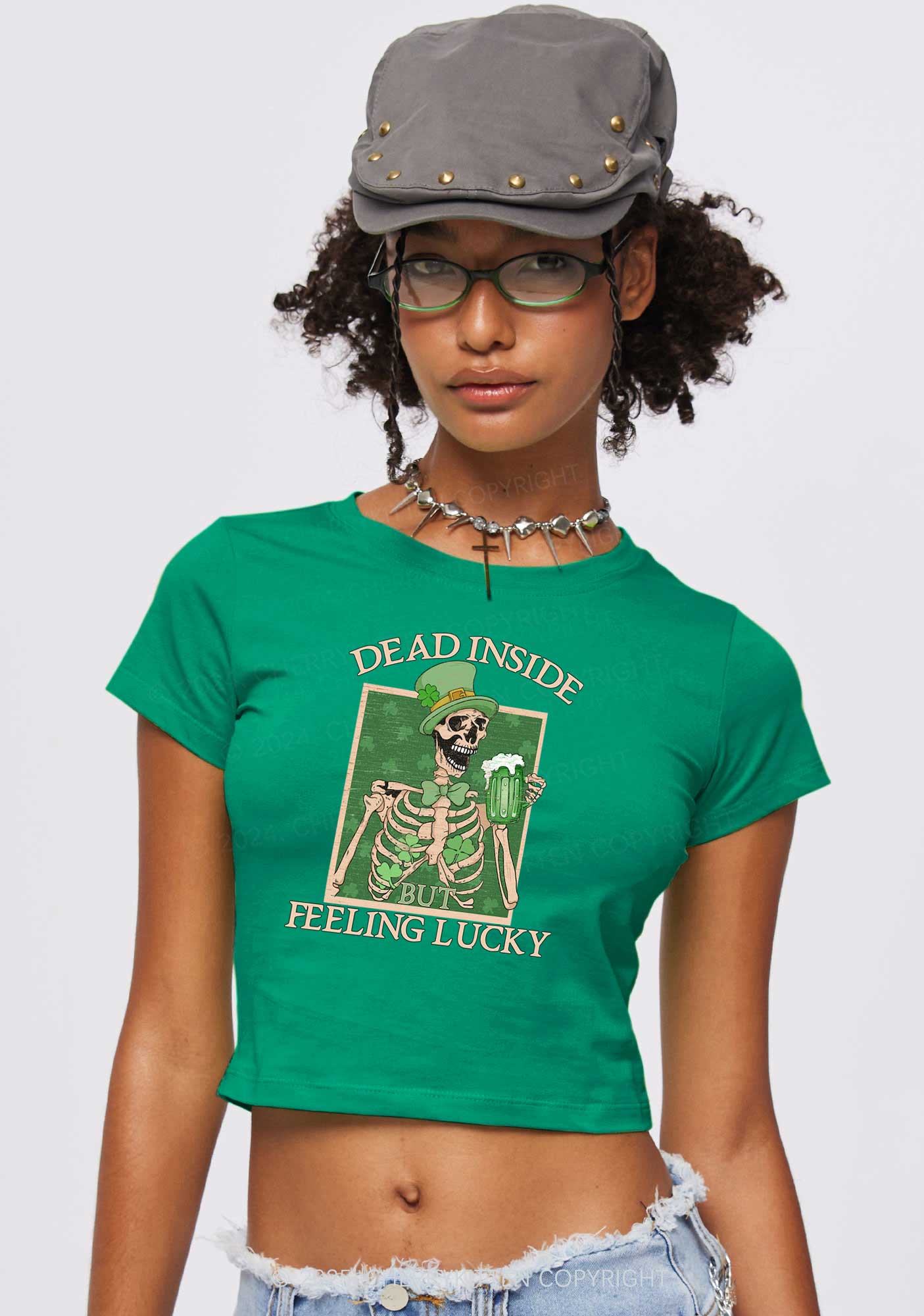 Feeling Lucky St Patricks Y2K Baby Tee Cherrykitten