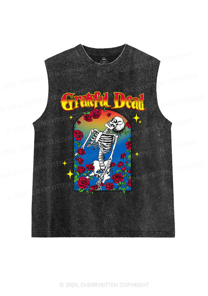 Halloween Skeleton Rose Y2K Washed Tank Cherrykitten