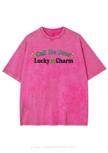 Call Me Your Lucky Charm St Patricks Y2K Washed Tee Cherrykitten