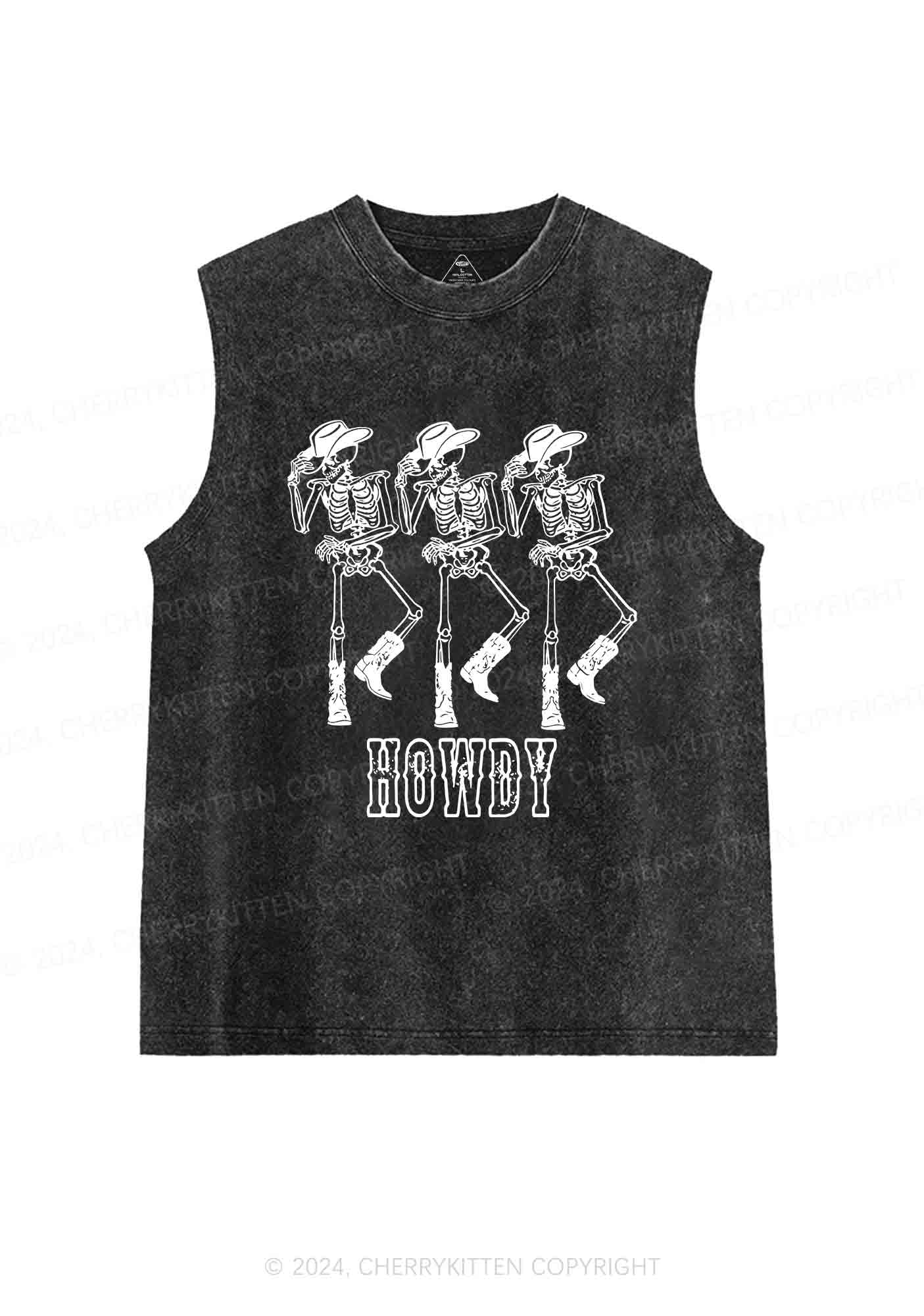 Halloween Howdy Dancing Skeletons Y2K Washed Tank Cherrykitten