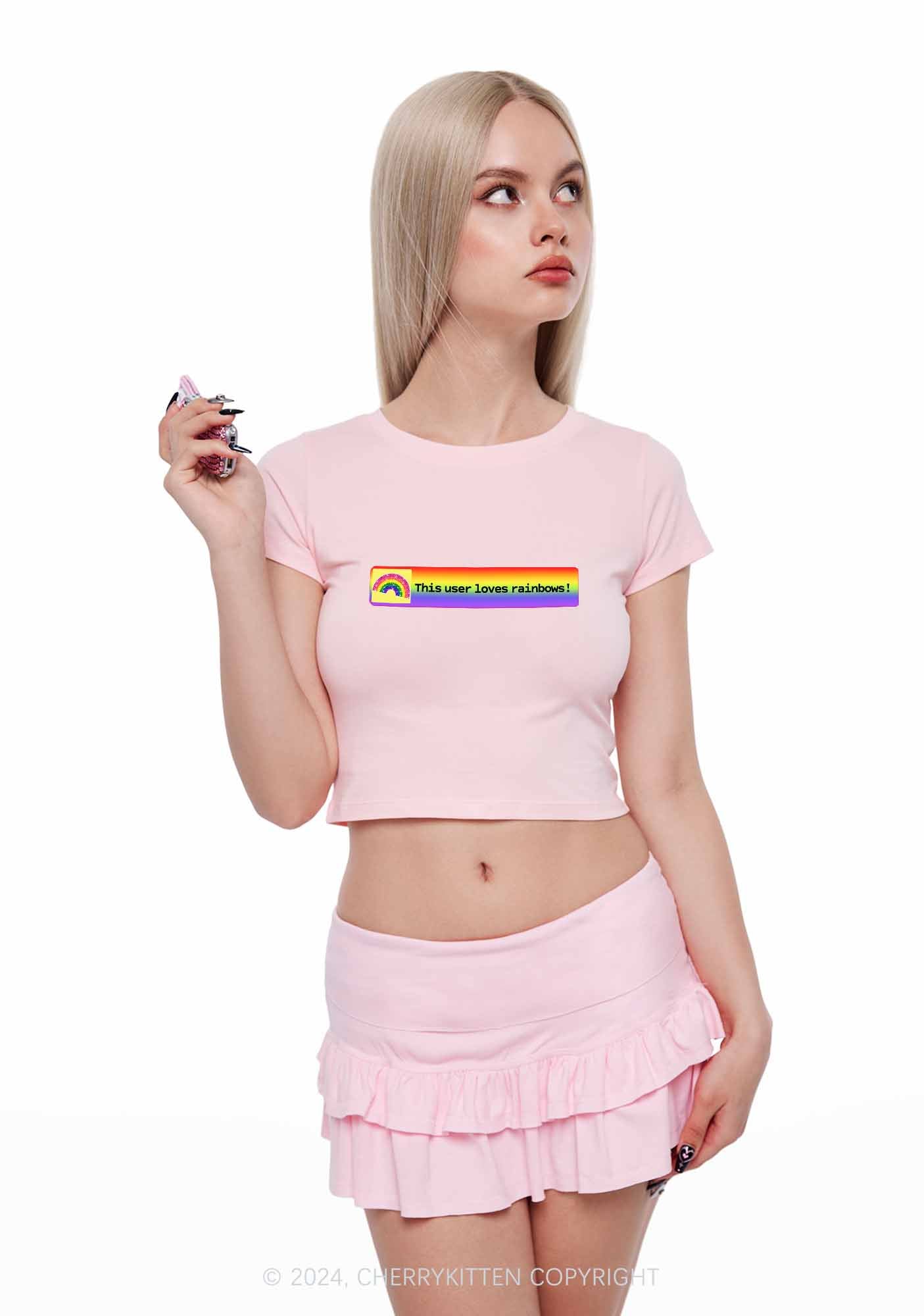 This User Loves Rainbows Y2K Baby Tee Cherrykitten