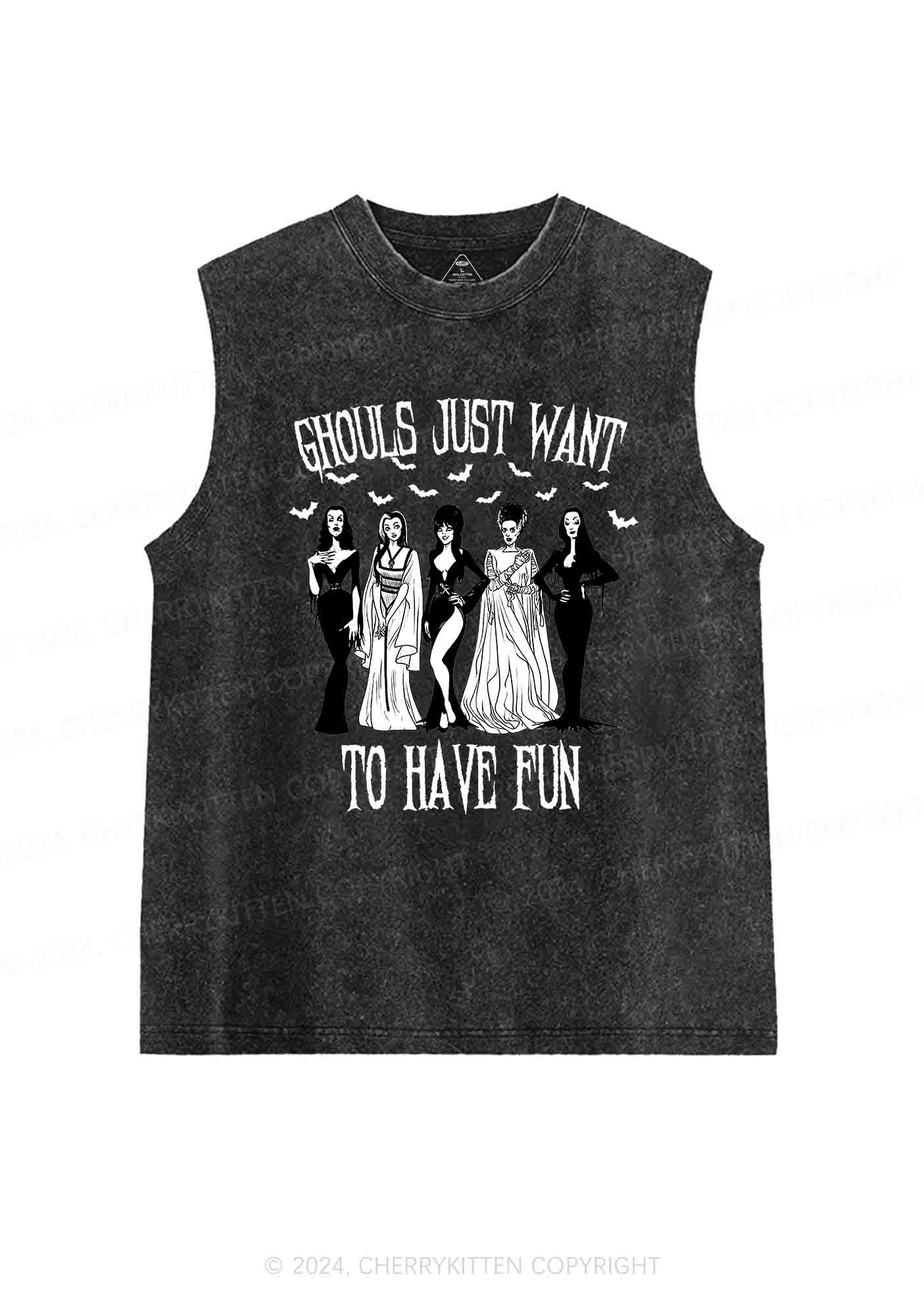 Halloween Ghouls Have Fun Y2K Washed Tank Cherrykitten