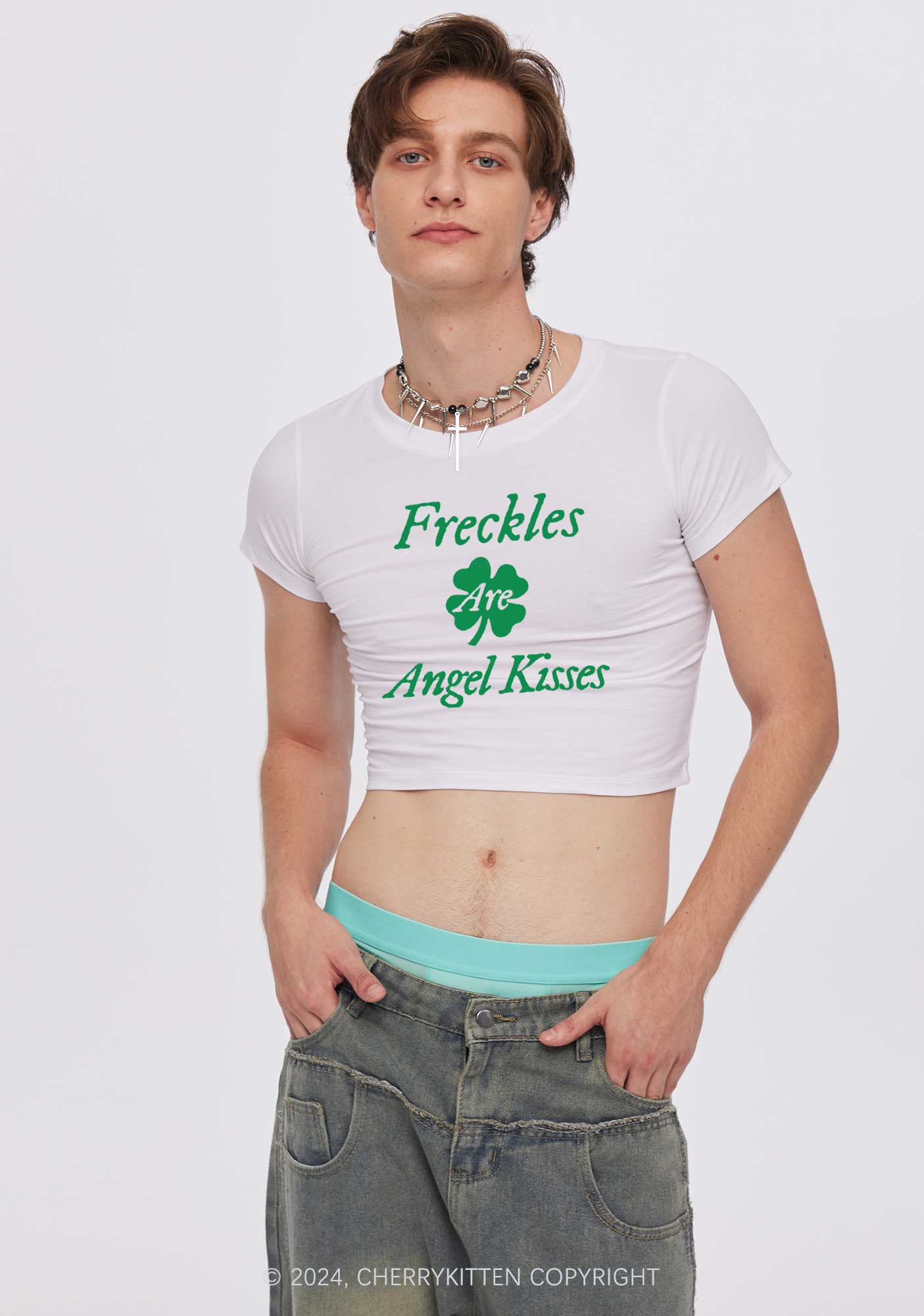 Freckles Are Angel Kisses St Patricks Y2K Baby Tee Cherrykitten