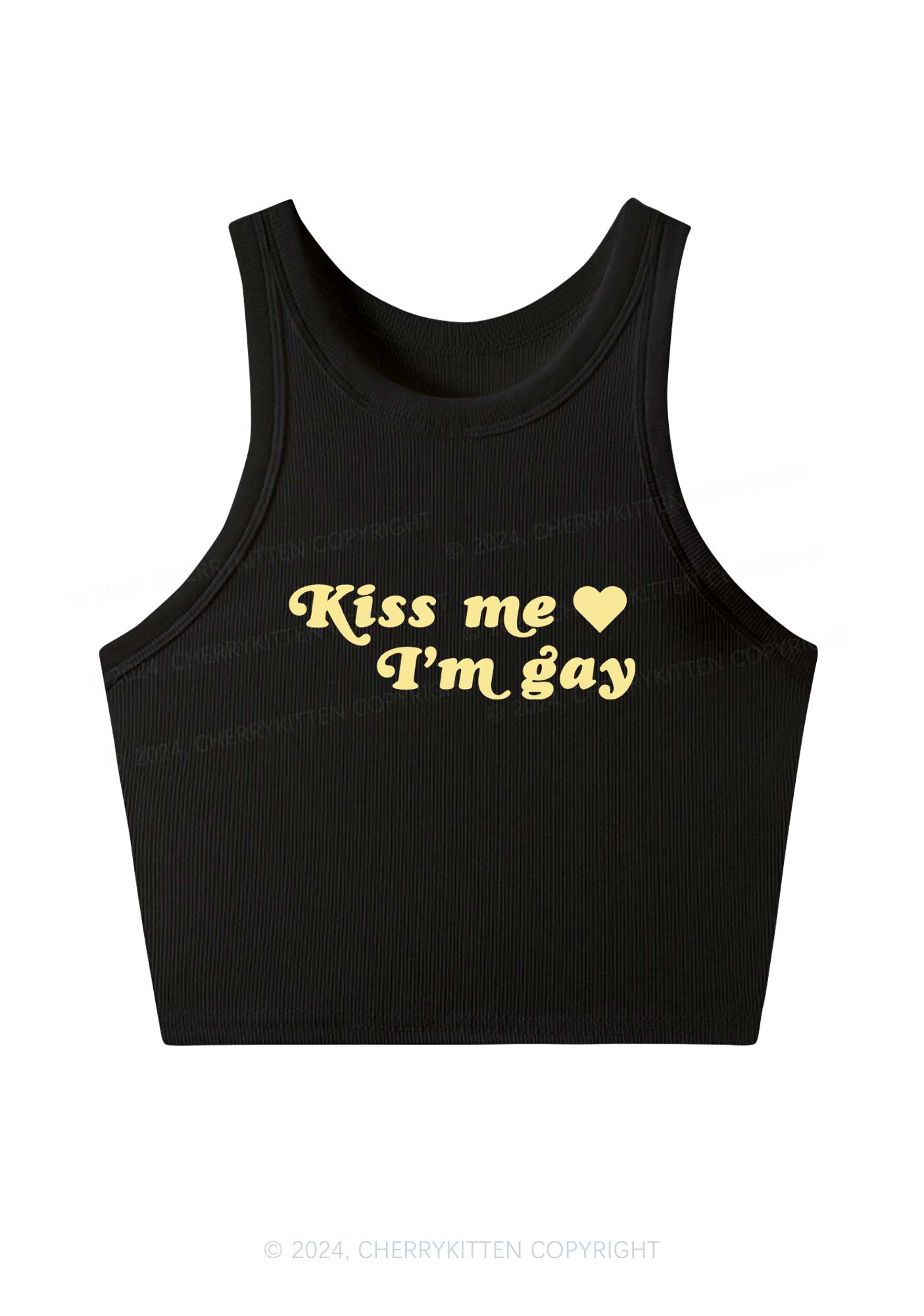 Kiss Me Im Gay Y2K Crop Tank Top Cherrykitten