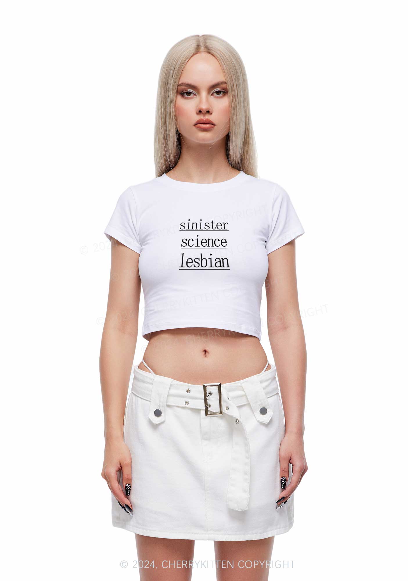 Sinister Science Lesbian Y2K Baby Tee Cherrykitten