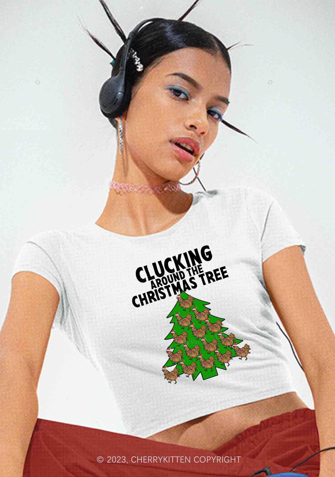 Clucking Around The Christmas Tree Y2K Baby Tee Cherrykitten